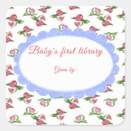 Adesivo Quadrado Watercolor vintage Flowers Baby's first library
