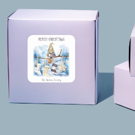 Adesivo Quadrado Watercolor Winter Lady Gnome Felry Christmas