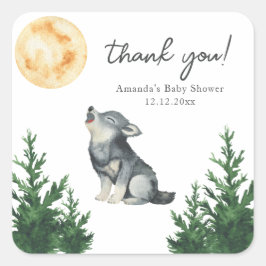 Adesivo Quadrado Watercolor Wolf Baby Shower Thank you