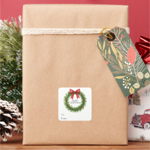 Adesivo Quadrado Watercolor Wreath Moderno Natal