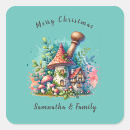 Adesivo Quadrado WatercolorVintage Home Merry Nome personalizado de