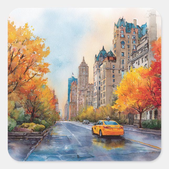Adesivo Quadrado Watercolour Autumn in New York (Frente)