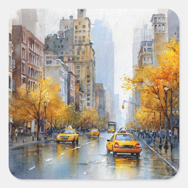 Adesivo Quadrado Watercolour Autumn in New York (Frente)