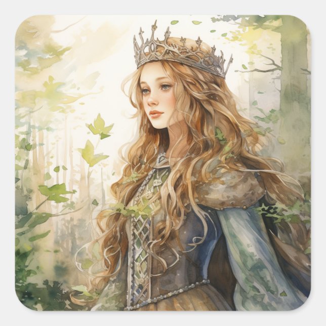 Adesivo Quadrado Watercolour Forest Princess (Frente)