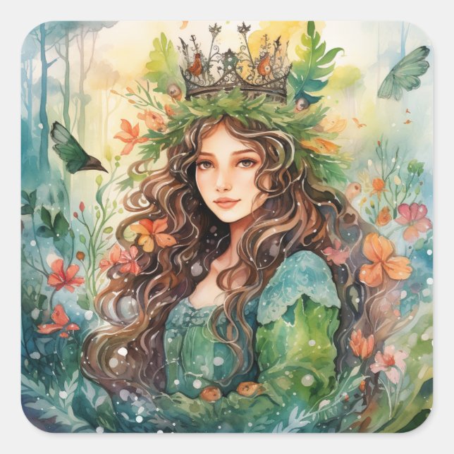 Adesivo Quadrado Watercolour Forest Princess (Frente)