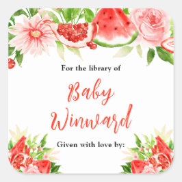 Adesivo Quadrado Watermelon Pomegranate Baby Shower Bookplate
