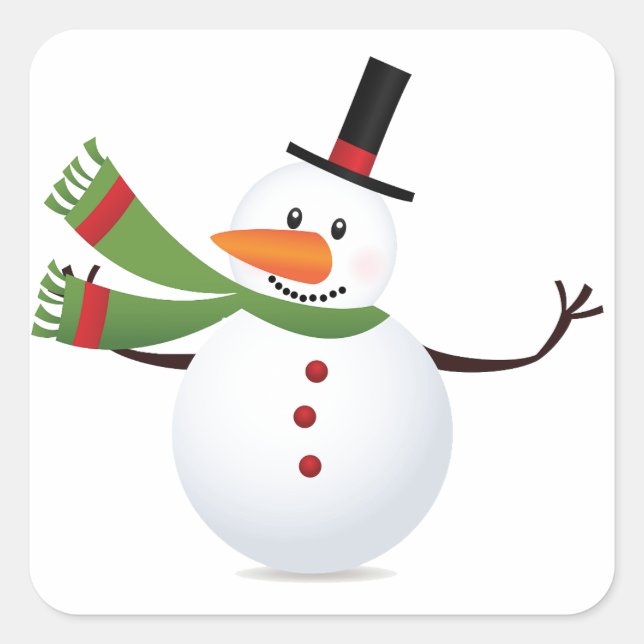 Adesivo Quadrado Waving Carrot Nose Snowman Sticker (Frente)
