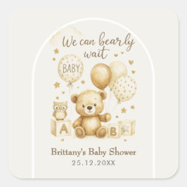 Adesivo Quadrado We Can Bearly Wait Baby Shower