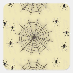 Adesivo Quadrado Web e aranhas de aranha na parede