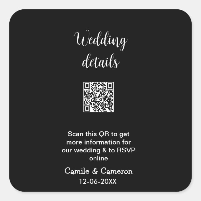 Adesivo Quadrado WEBSITE QR WEDDING adicionar data do nome fotônico (Frente)