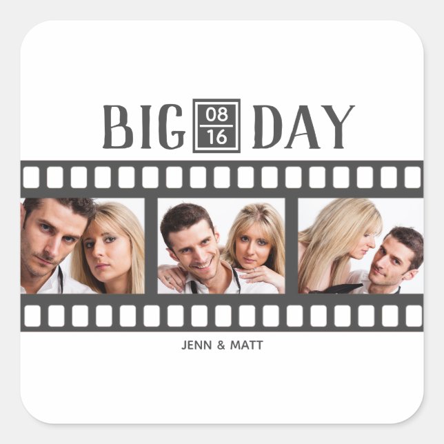 Adesivo Quadrado Wedding Add 3 Fotografias Filmes Divertidos (Frente)