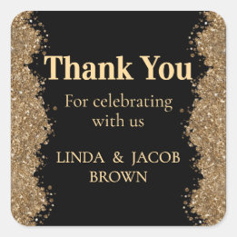 Adesivo Quadrado Wedding Anniversary Gold Faux Glitter Thank You