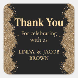 Adesivo Quadrado Wedding Anniversary Gold Faux Glitter Thank You