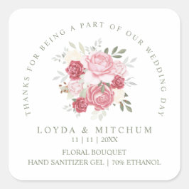 Adesivo Quadrado Wedding Pink Floral Bouquet Wedding Sanitizer Gel