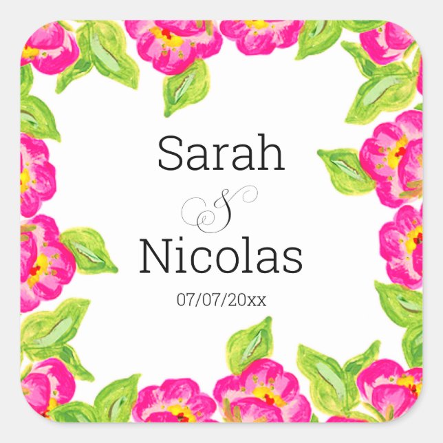 Adesivo Quadrado Wedding stickers personalized floral (Frente)
