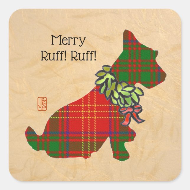 Adesivo Quadrado Wee Scottie Christmas Square Sticker (Frente)
