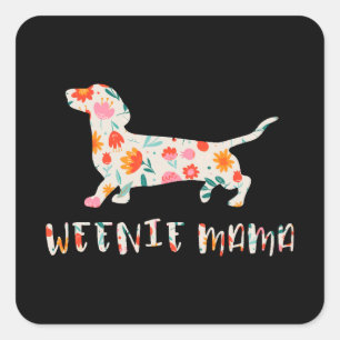 Adesivo Quadrado Weenie Mama Dachshund floral