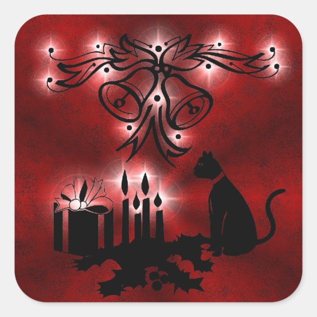 Adesivo Quadrado Weihnachts Ornamente mit Sterne und Katze (Frente)