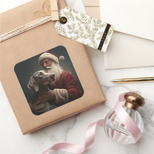 Adesivo Quadrado Weimaraner com Papai Noel Natal Festivo