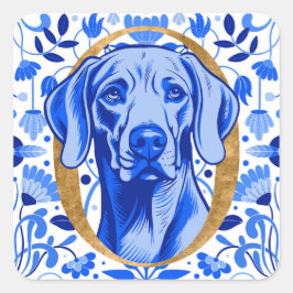 Adesivo Quadrado Weimaraner espiando através da letra "O" em Ouro