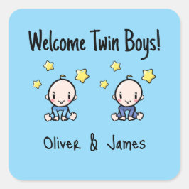 Adesivo Quadrado Welome Twin Boys!, Blue, Personalized Twin Babies 