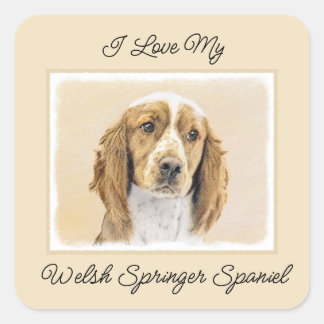 Adesivo Quadrado Welsh Springer Spaniel Painting - Arte Original De