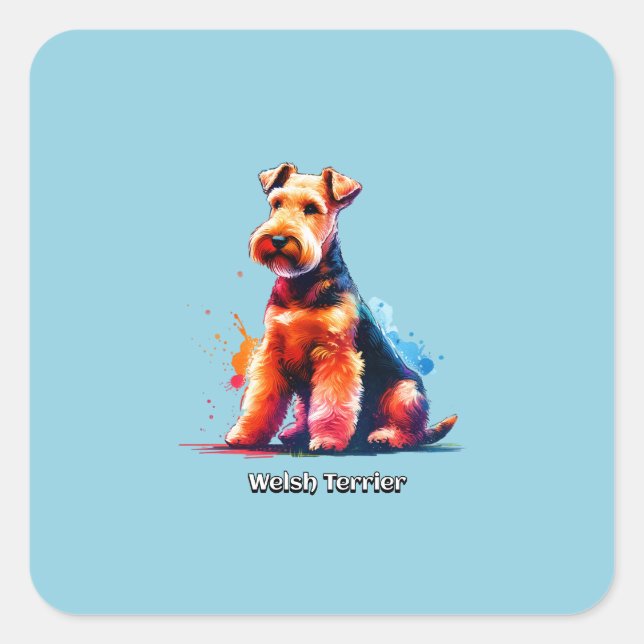 Adesivo Quadrado Welsh Terrier Dog (Frente)