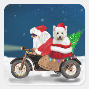 Adesivo Quadrado West Highland White Terrier Natal Santa Claus