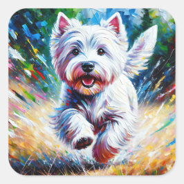 Adesivo Quadrado West Highland White Terrier "Westie" Dog Portrait