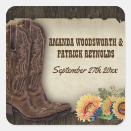 Adesivo Quadrado Western Cowboy Boots Sunflower Weding Favor