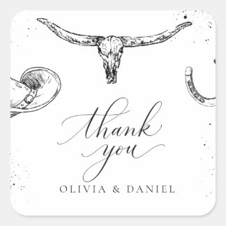 Adesivo Quadrado Western Cowboy Wedding Thank You Card