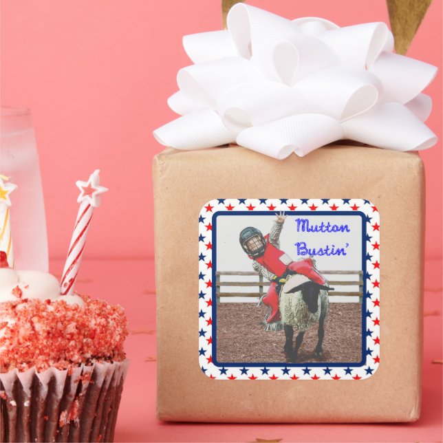 Adesivo Quadrado Western Rodeo Cowboy Cowboy Mutton Busting (Festa)