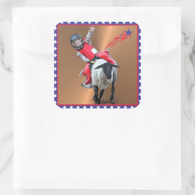 Adesivo Quadrado Western Rodeo Mutton Busting Cowboy Kid (Bolsa)