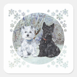 Adesivo Quadrado Westie e Scottie em Paisagem Nevada