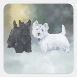 Adesivo Quadrado Westie Scottie Inverno