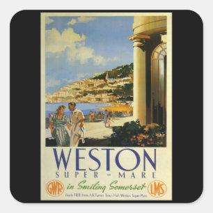 Adesivo Quadrado Weston Super Mare - Reino Unido - Viagens vintage