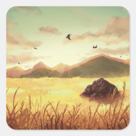 Adesivo Quadrado Wheat fields at sunrise