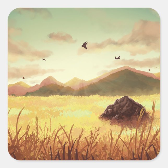 Adesivo Quadrado Wheat fields at sunrise (Frente)