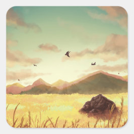 Adesivo Quadrado Wheat fields at sunrise