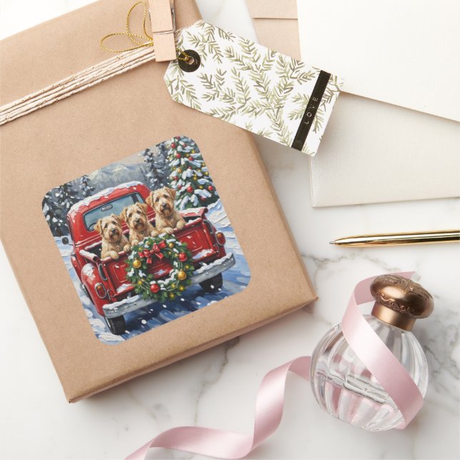 Adesivo Quadrado Wheaten Terrier Christmas Red Truck Holiday Gift (Presentear)
