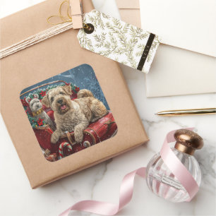 Adesivo Quadrado Wheaten Terrier Dog Natal Festivo