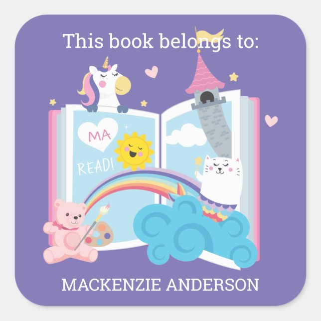 Adesivo Quadrado Whimsic Girl Bookplate (Frente)