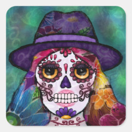 Adesivo Quadrado Whimsical Abstract Floral Hippie Sugar Skull