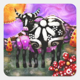 Adesivo Quadrado Whimsical Abstract Momma & Baby Cow Funky Farm