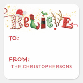 Adesivo Quadrado Whimsical acredita na tipografia de Papais noeis b