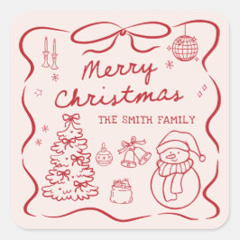 Adesivo Quadrado Whimsical Bow Christmas Party Sticker