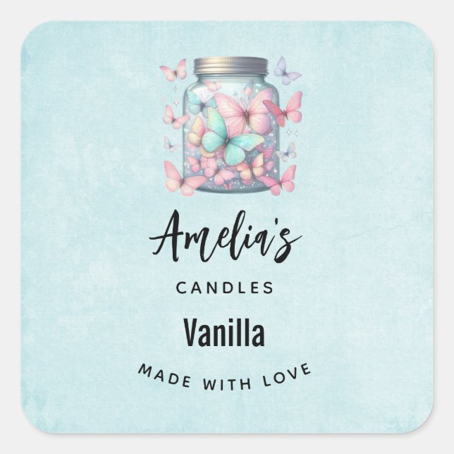 Adesivo Quadrado Whimsical Butterflies in a Jar - Candle Business (Frente)