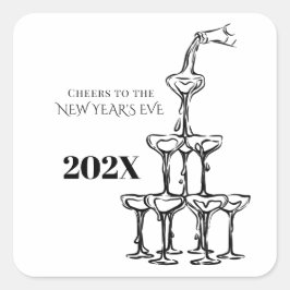 Adesivo Quadrado Whimsical Champagne New Year's Eve Party
