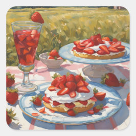 Adesivo Quadrado Whimsical decadent Strawberry Shortcake party