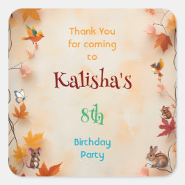 Adesivo Quadrado Whimsical Encantado Floresta do outono Obrigado